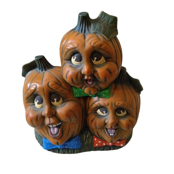 Ceramic Jack-O-Lantern Pumpkin People Smiling With Bow Ties Vintage Hall… - Picture 2 of 9